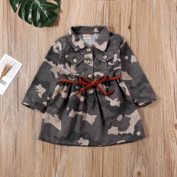 3-18M Baby Girls Camo Print Lapel Dress Wholesale Baby Clothes V3823033100043