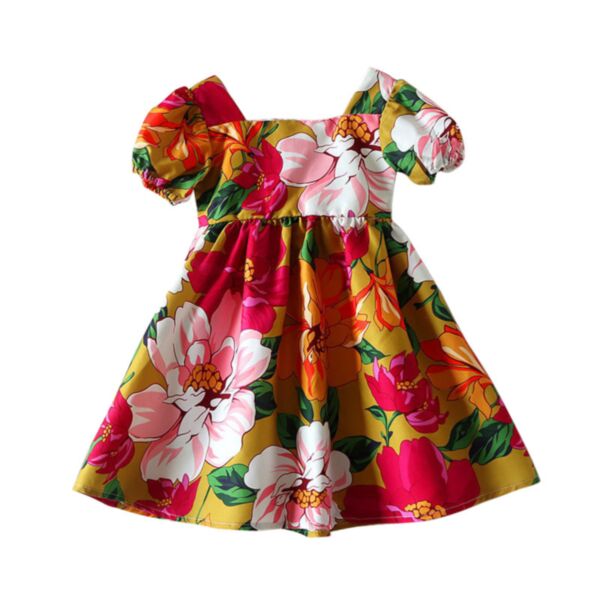 18M-6Y Flower Bubble Short Sleeve Dress Wholesale Kids Boutique Clothing