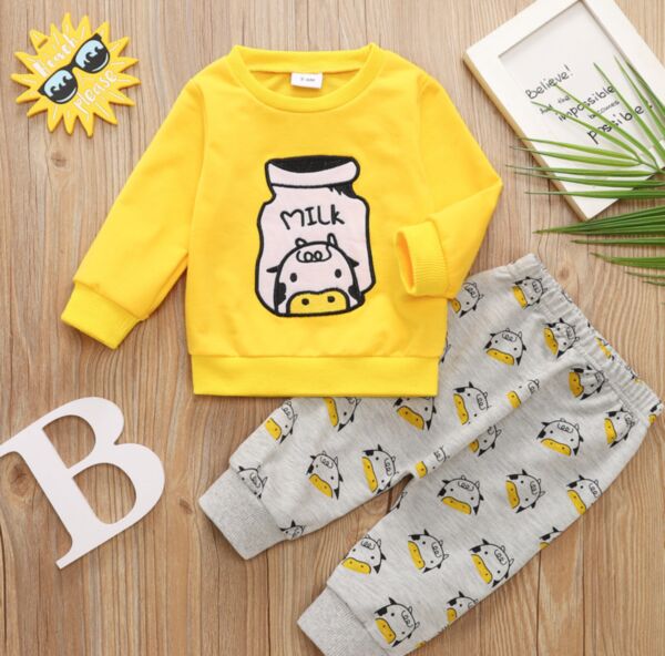 3-24M Cartoon Print Long Sleeve Pullover And Trousers Baby Wholesale Clothing