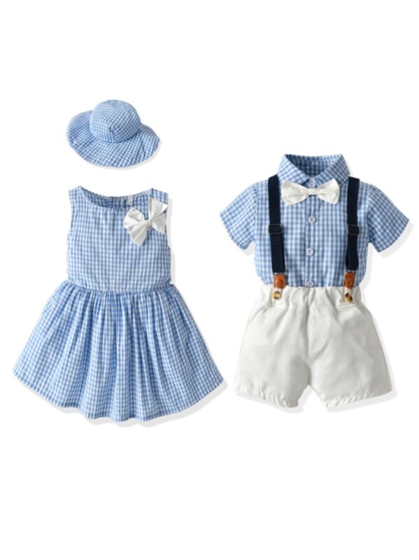 Sister Brother Matching Plaid Outfits Blue