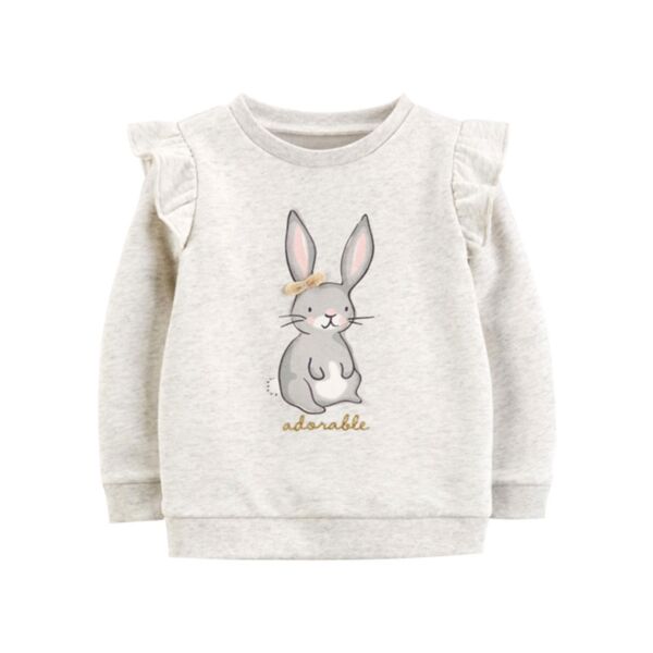 18M-7Y Bunny Cartton Flying Long Sleeve Pullover Wholesale Kids Boutique Clothing