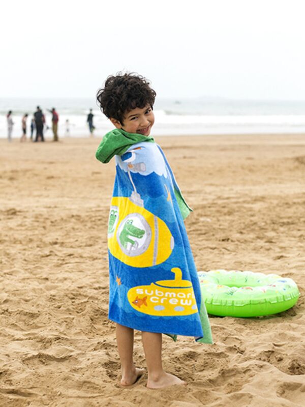 Soft Hydrophil Formaldehyde-free Beach Towel Wearable Thickened Hoodie Bath Towel For Kids