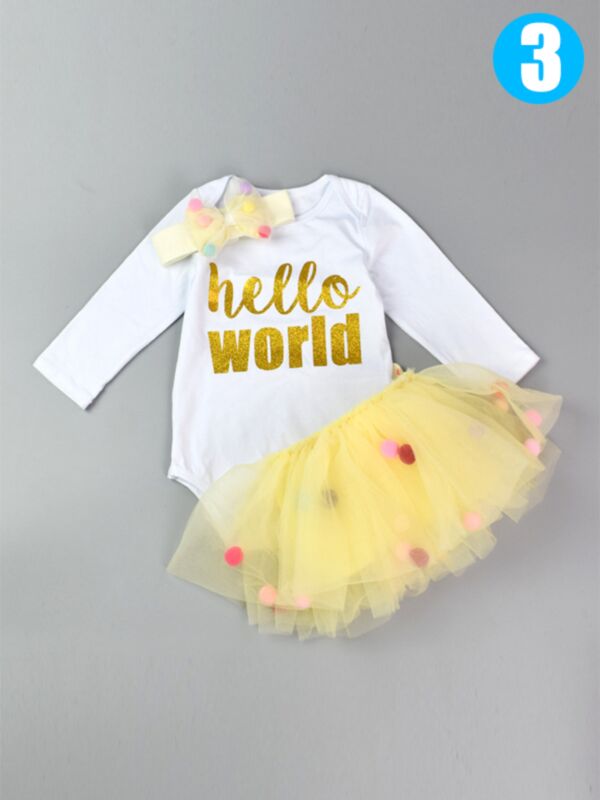 3-piece Headband Romper Pettiskirt Baby Set Colorful Balls Tutu Skirt