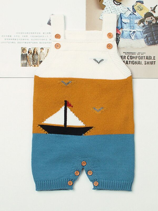 Sailboat Sea Gulls Knitted Suspender Romper Wholesale Baby Onesies Sleeveless