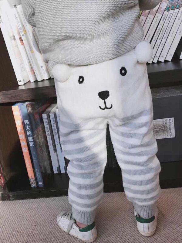 5 PCS/Pack Cute Bear Style Striped Girls Knitted Long Pants Warm Kids Winter Clothes 