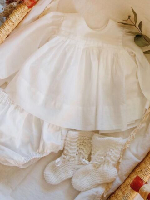 2PCS BabyToddler Christening Gowns and Baptism Outfits Set Elegant White Long Sleeve Pleated T-shirt Top and Under Short Pants