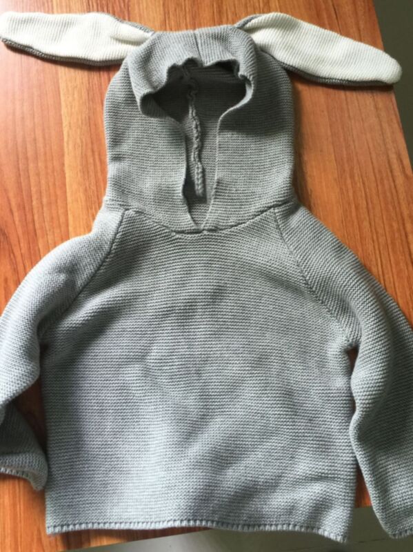Adorable Rabbit Ear Patter Hooded Crochet Pullover Jumper Baby Kids Thanksgiving Knitwear Clothes for Winter