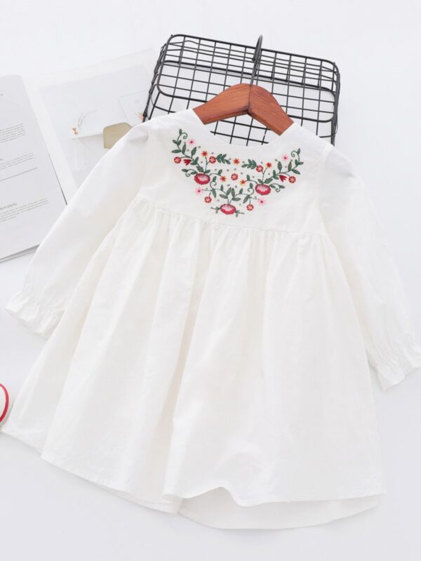 6PCS/PACK Flower Embroidery Baptism Dress for Toddler Big Girls Kids Casual One-piece Dress