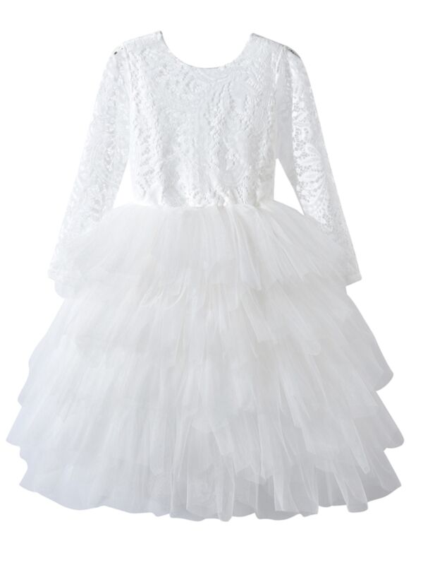 First Holy Communion Dress White Illusion Lace Sleeves Baptism Dress Christening Gown 