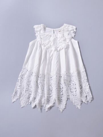 Summer Flower Hollow Out Asymmetrical Hemline Christening Baptisms Dress White