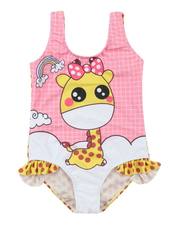 Kids Baby Girls Rainbow Giraffe Print Bathing Suit One-Piece Swimsuit