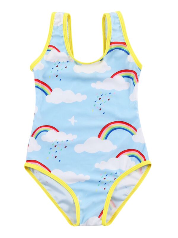 Little Big Girl Rainbow Print Bathing Suit Summer Beach Wear 