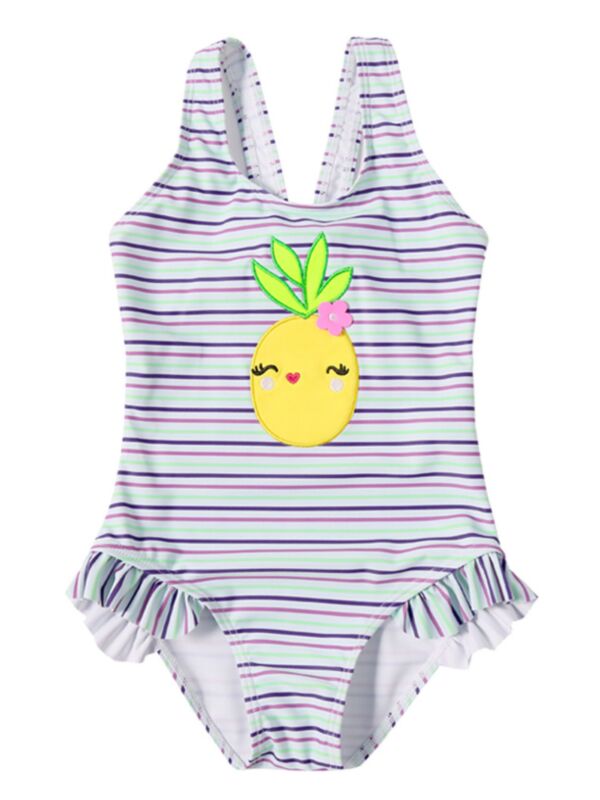 Stripe Frilled Baby Little Girl Bathing Suit Kids One-Piece Swimwear  