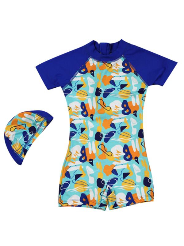 2-piece Printed Bathing Suit Children Sun Protection Clothing and Swimwear Set