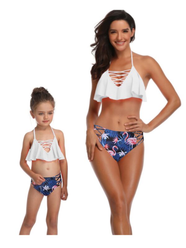 2-Piece Mom & Me Halter Neck Sexy Tankini Bikini + Shorts
