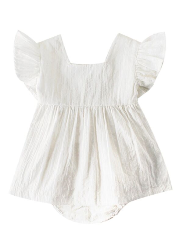 Flutter Short Sleeve White Baby Christening & Baptisms Romper Bodysuit 