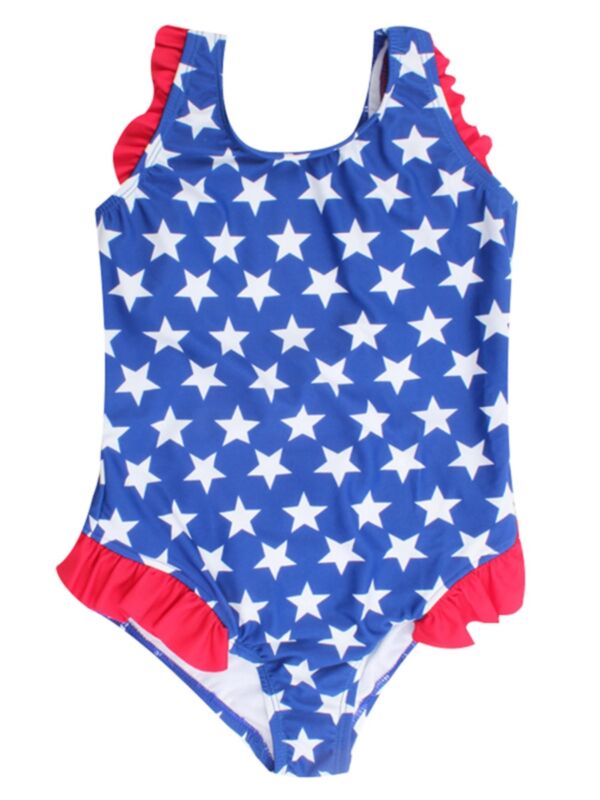 Baby Little Girl Star Frilled One Piece Bathing Suit