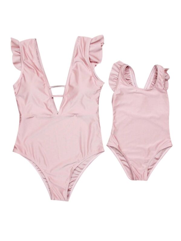 Mommy and Me Pink Frilled One Piece Bathing Suit