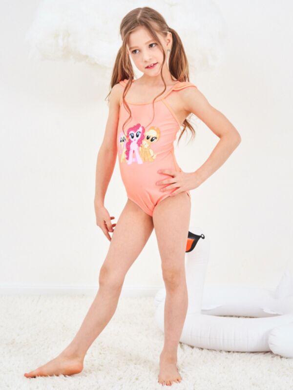 Cartoon Print Toddler Big Girl One Piece Bathing suit