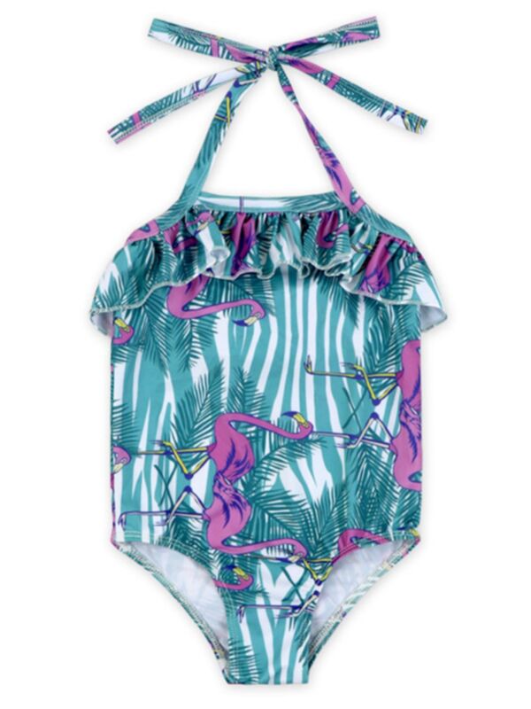 Printed Frilled Baby Little Girl Tie Bathing Suit