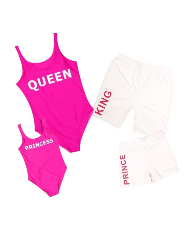 Family Outfit QUEEN PRINCESS Letters Print One Piece Bathing Suit for Mom and Daughter 