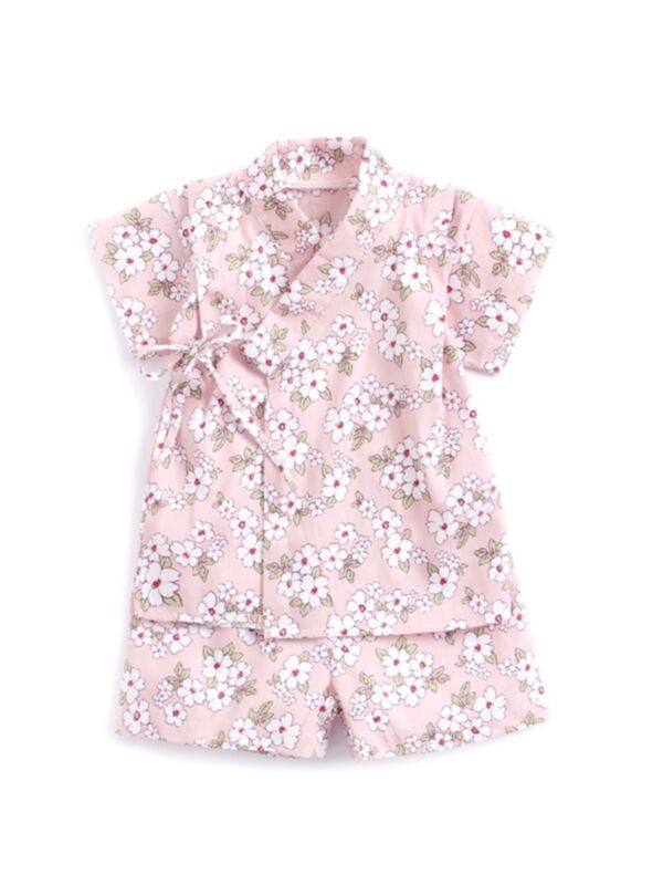 2-Piece Japanese Style Summer Floral Baby Toddler Kids Bathrobe