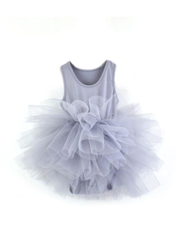 Mesh Trim Solid Color Ballerina Dress