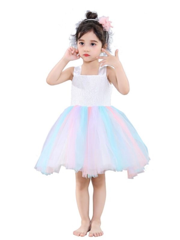 Rainbow Color Tulle Patchwork Dancing Party Dress