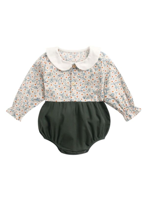 Fall Baby Girl Peter Pan Collar Floral Bodysuit