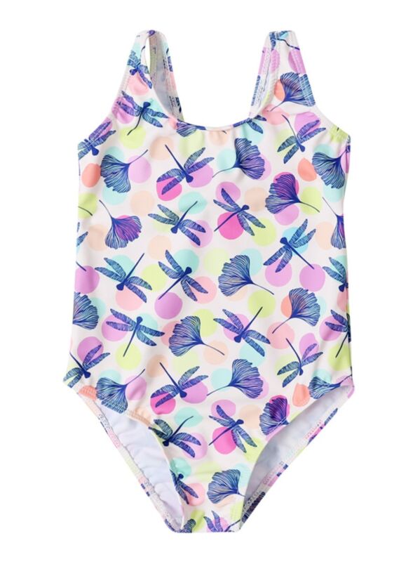 Little Girl Dragonfly Flower One Piece Bathing Suit