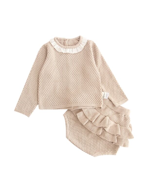 2 Pieces Baby Girl Ruffle Decor Set Pullover Top With Shorts