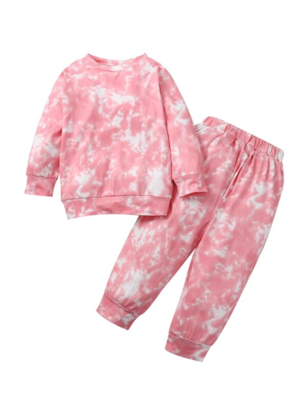 2 Pieces Baby Girl Pink Tie Dye Set Top And Pants