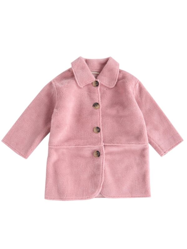 Kid Girl Contrast Collar Button Front Fleece Coat