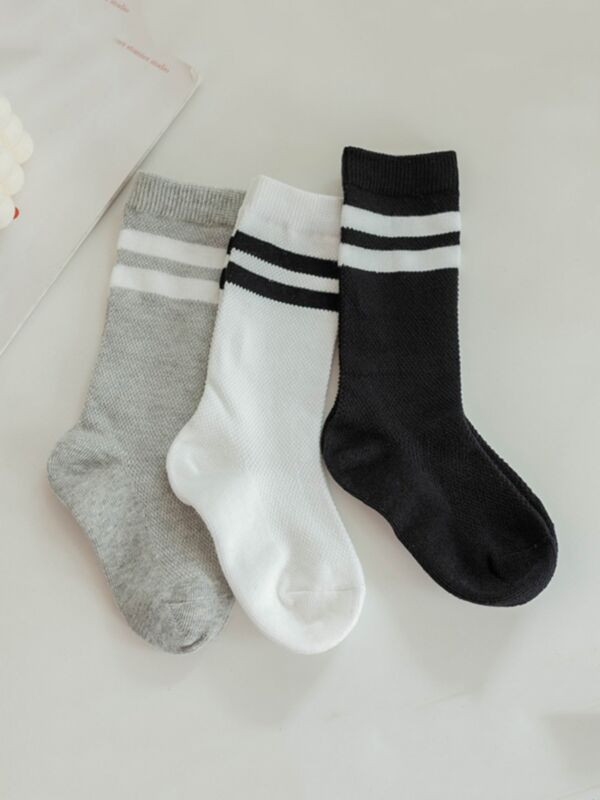 3-Pack Baby kid  Stripe Knee High Socks Combed Cotton Black