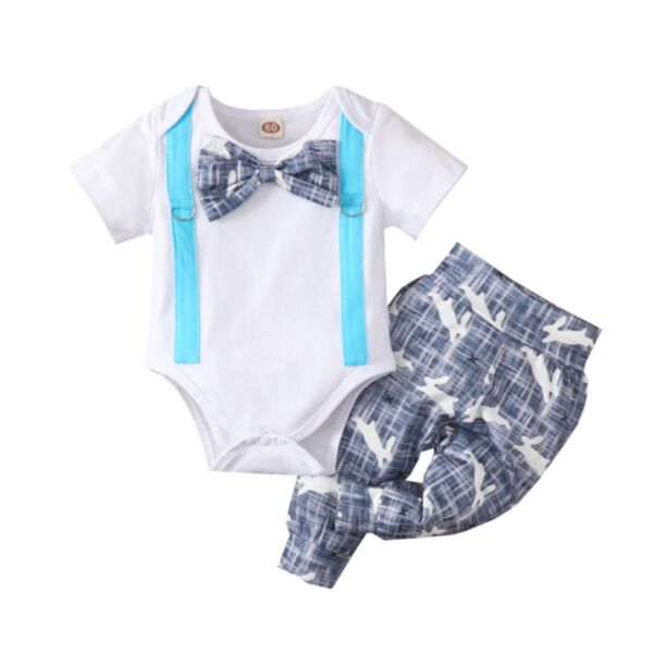 Easter Baby Boy Bodysuit With Bow Tie And Bunny Print Trousers Baby Clothes Set 21120577
