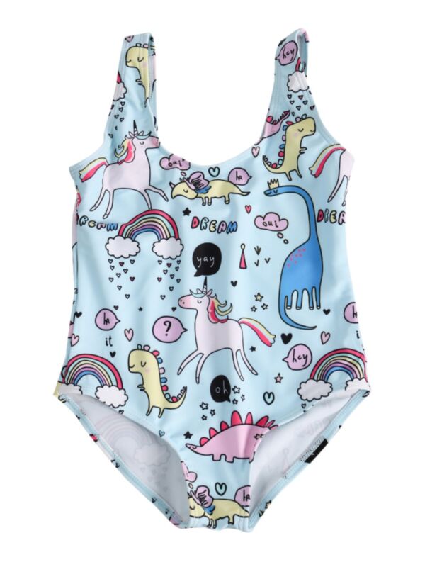 Cartoon Unicorn Dinosaur Baby Little Girl Bathing Suit Kids One-Piece Swimwear  