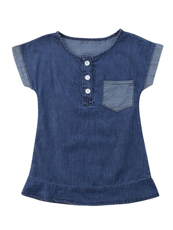 Little Girl Blue Denim Dress Short Sleeve
