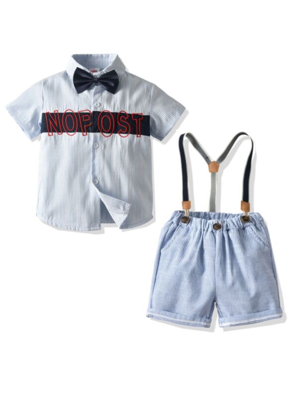 2-Piece Toddler Boys  Bow Tie Stripe Shirt and Suspender Shorts Outfits