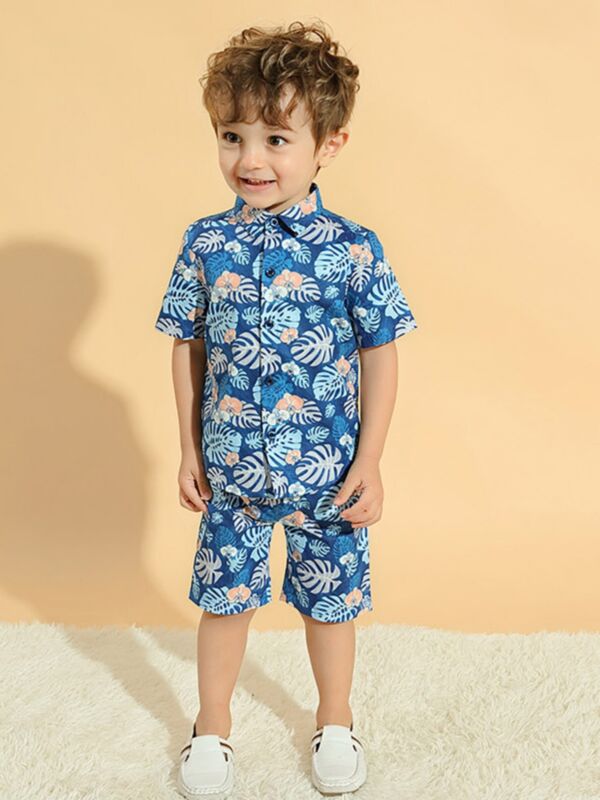 2-Piece Baby Toddler Boys Leaf Print Beach Outfits 