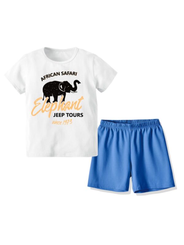 2-Piece Elephant White T-shirt and Blue Shorts Loungewear