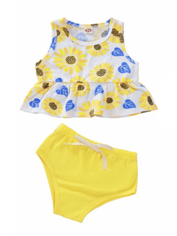 2-Piece Baby Girl Sunflower/Melon Sleeveless Top and Shorts Set