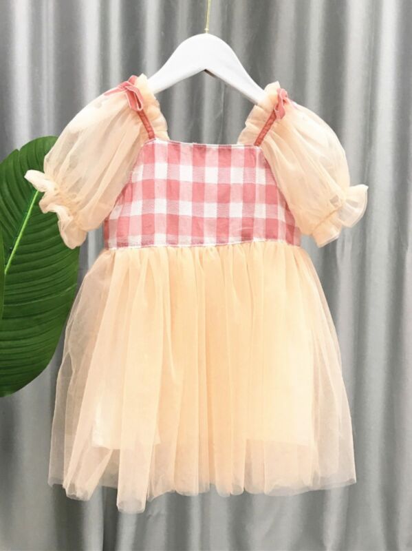 Toddler Girl Puff Sleeve Mesh Patchwork Princess Dress