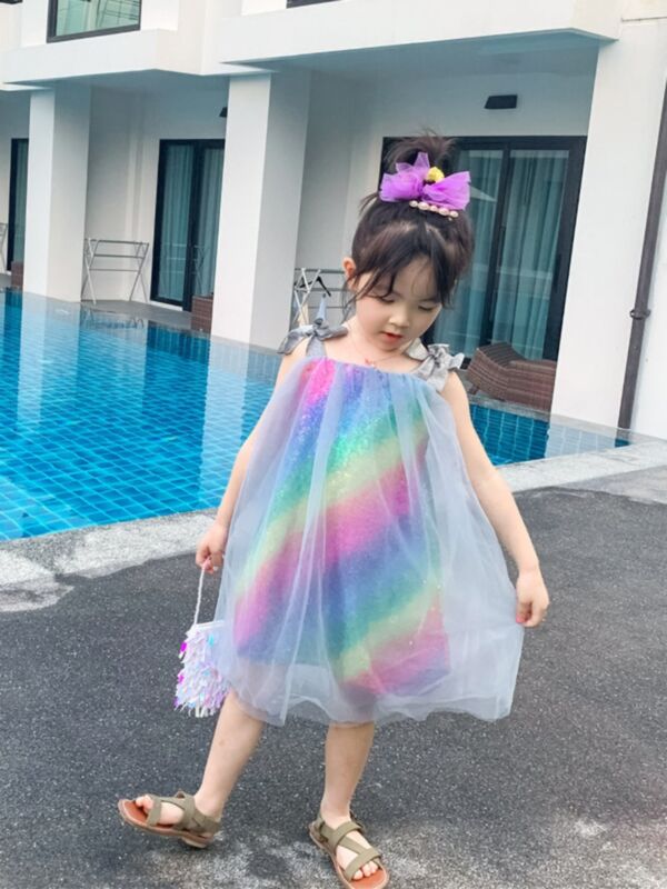 Fashion Mesh Sequins Tie Dress