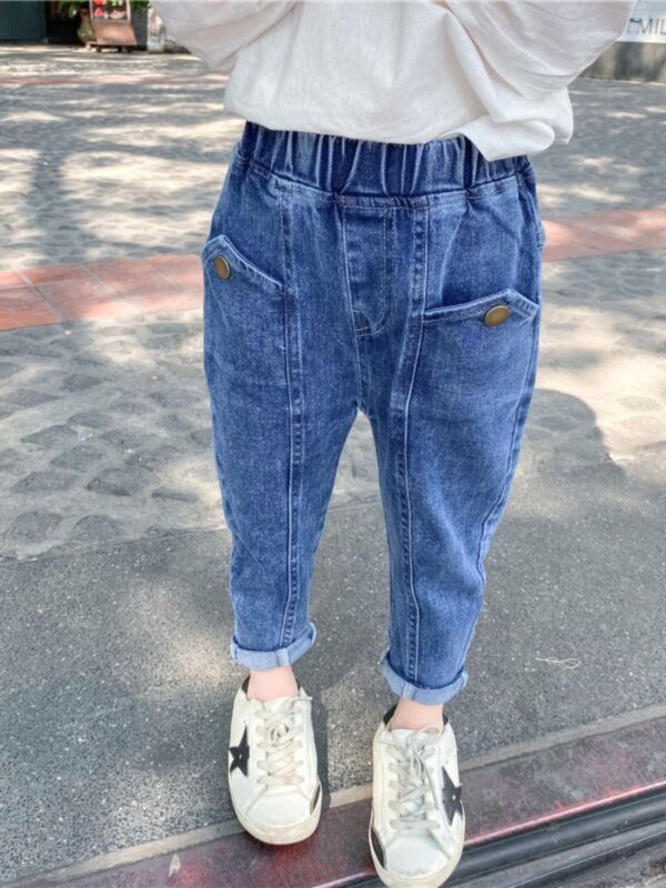 Little Girl Elestic Waist Blue Jeans