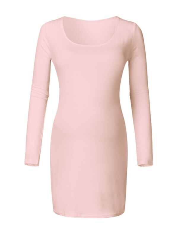 Simple Solid Color Maternity Dress Long-sleeve