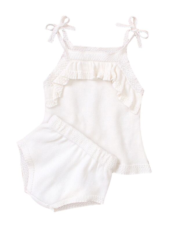 2-Piece Baby Girl Knit Tie Ruffle Top and Shorts Set