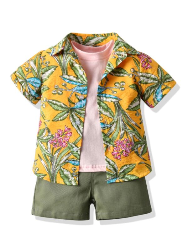 3-Piece Little Boy Hawaii Shirt T-shirt Shorts Beach Set
