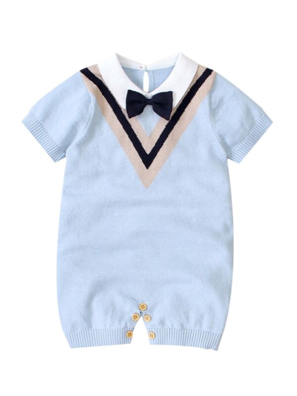 British Style Bowtie Baby Boy Knit Jumpsuit