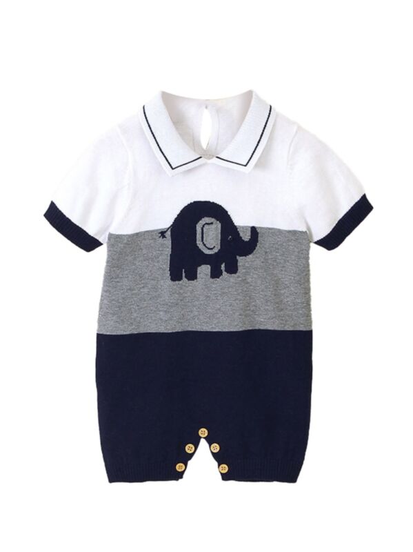 Cute Elephant Turn-down Collar Jumpsuit