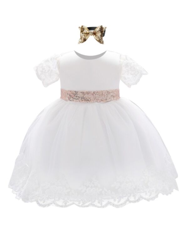 2-Piece Baby Girl Birthday Frock Matching Sequins Headband